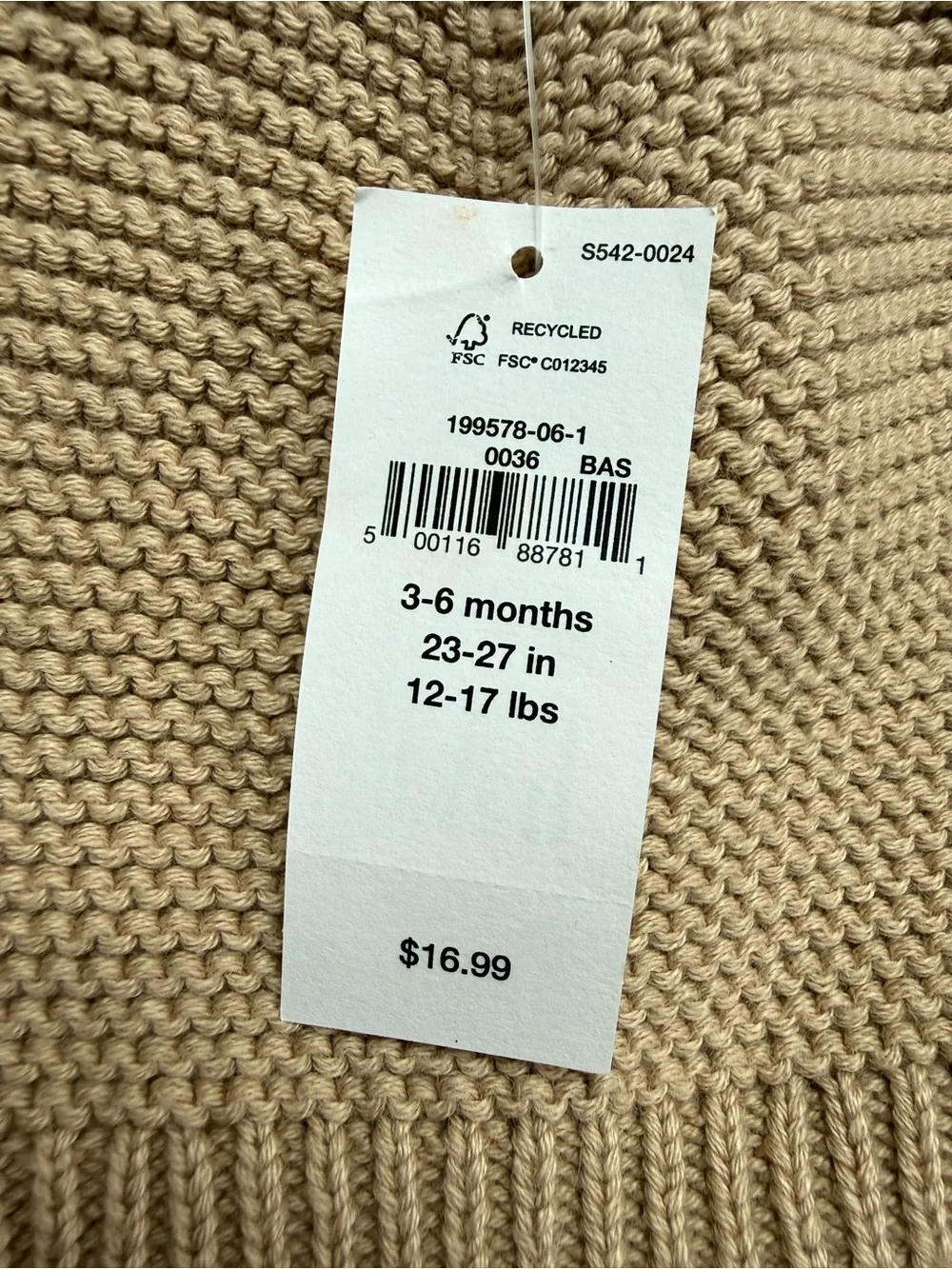NEW Gap Beige Knit Bear Ear Hat 3-6 Months